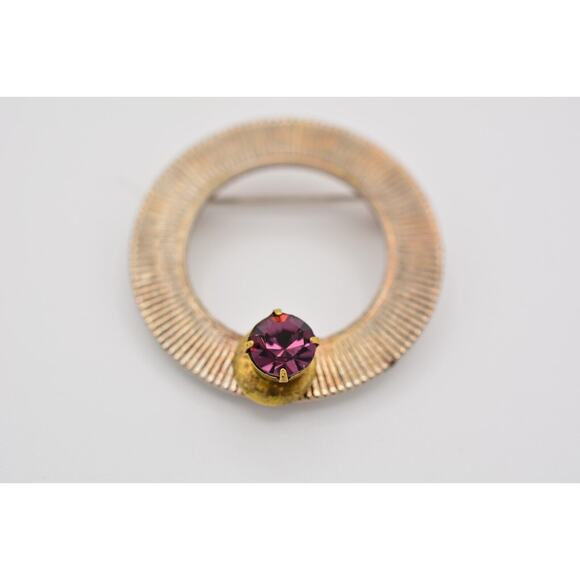 Vintage Round Pin Brooch Prong Purple Rhinestone Crystal Bin1 - Picture 4 of 12